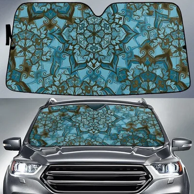 Mint Green Flower Paisley Pattern Mint Tone Car Sun Shades Cover Auto Windshield PrintSyde