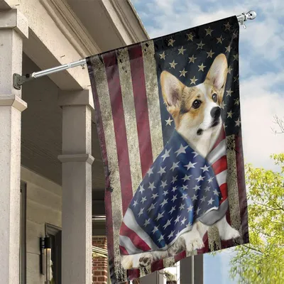 American Flag Corgi Vertical House Flag, Cute Patriotic Corgi Dog Garden Flag, Independence Day Decor, Usa Pride Outdoor Yard Flag Vertical House Flag
