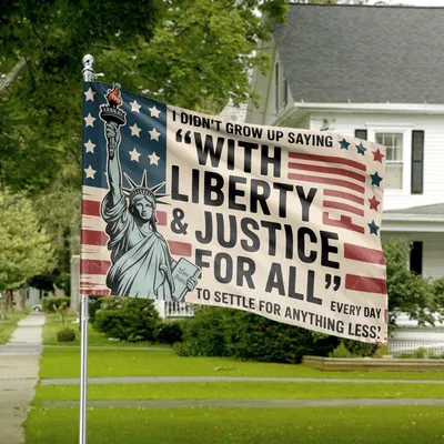 Statue Of Liberty Justice Quote American House Flag, Patriotic Equality Banner Horizontal House Flag