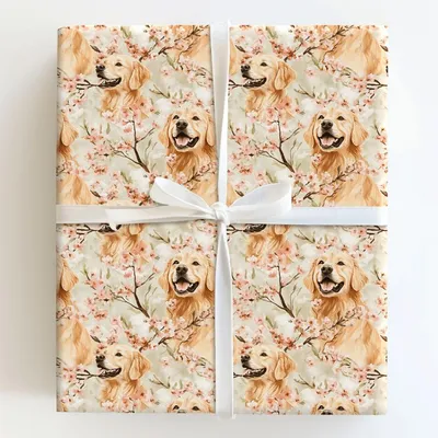 Paws on the Cherry Blossom - Gift Wrap for Christmas, Holidays Wrapping Paper, Christmas Wrapping Paper