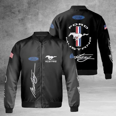 Ford Mustang Windproof Bomber Jacket, American Flag Art, Muscle Car Enthusiast, Pony Fan Gear Gift Bomber Jacket
