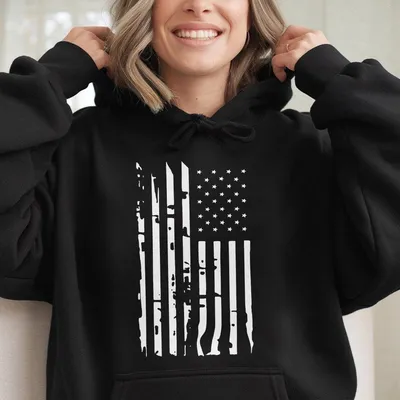 Women S American Flag Print Drawstring Pocket Hoodie