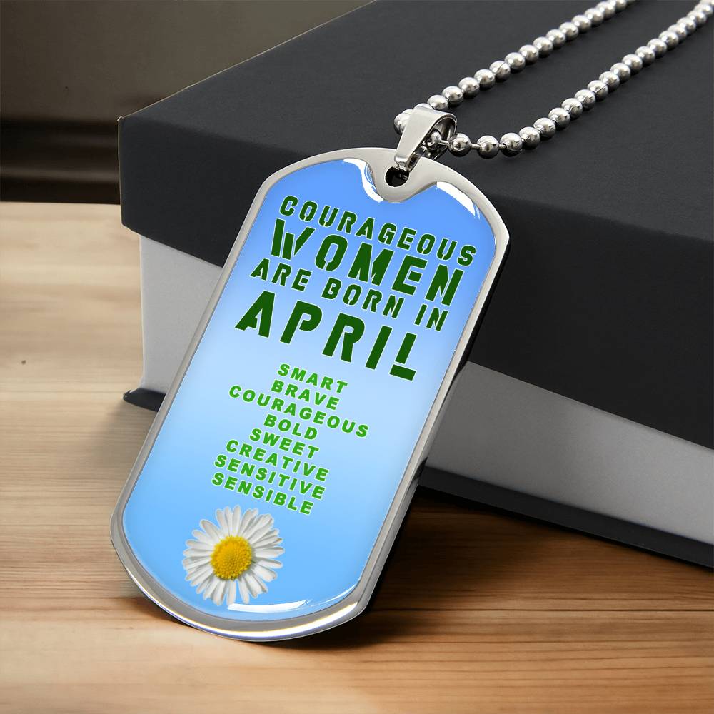Courageous Women Are Born In April Luxury Necklace With Dog Tag Blue - Army Tag Necklace, Dog Tag