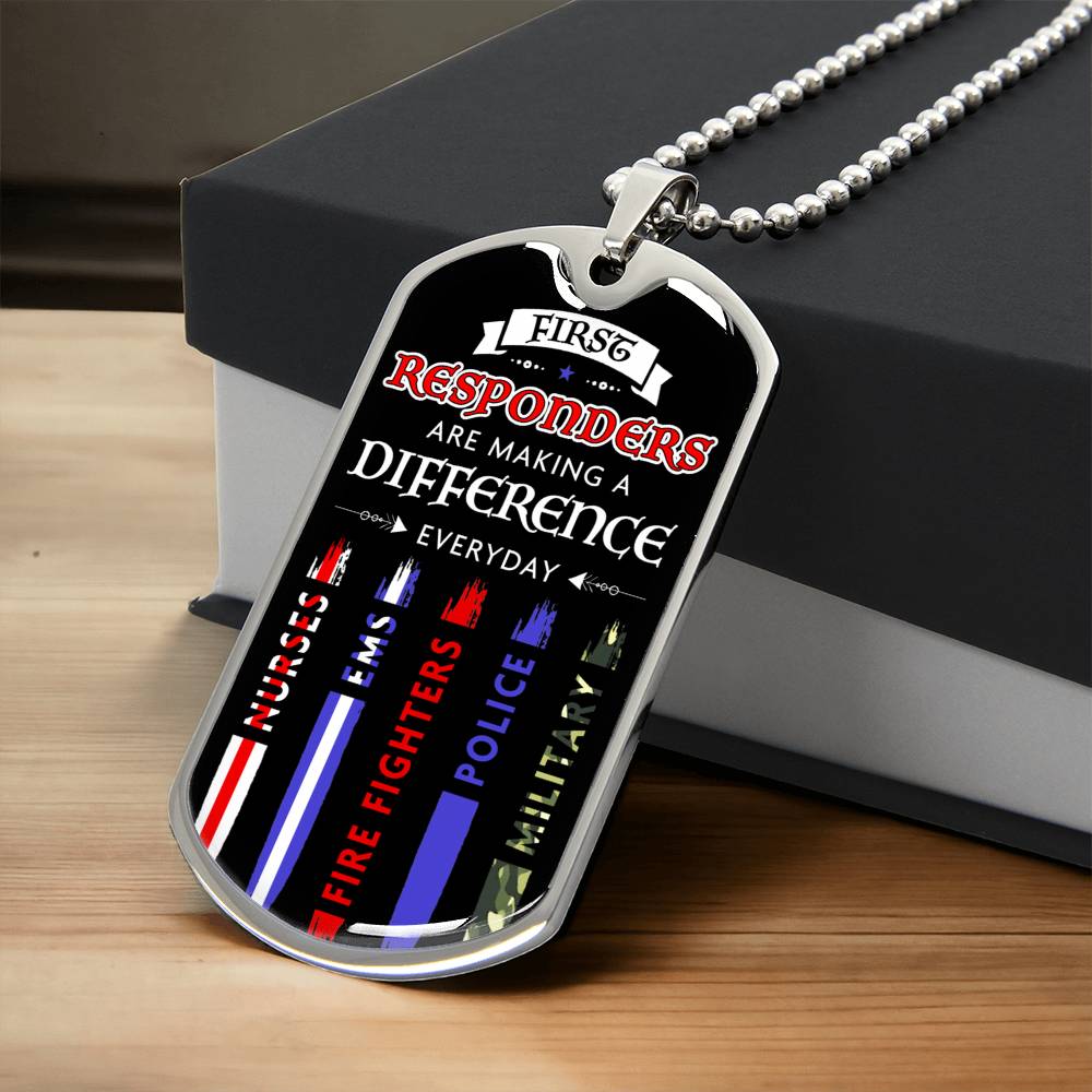 First Responders Make A Difference Dog Tag - Army Tag Necklace, Dog Tag