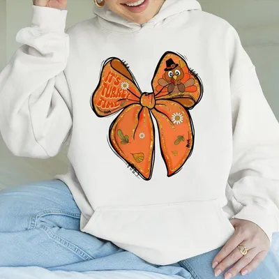 Coquette Turkey Bow Hoodie, Thanksgiving Hoodie, Glitter Turkey Bow Hoodie, Fall Pumpkin Hoodie, It'S Turkey Time Hoodie