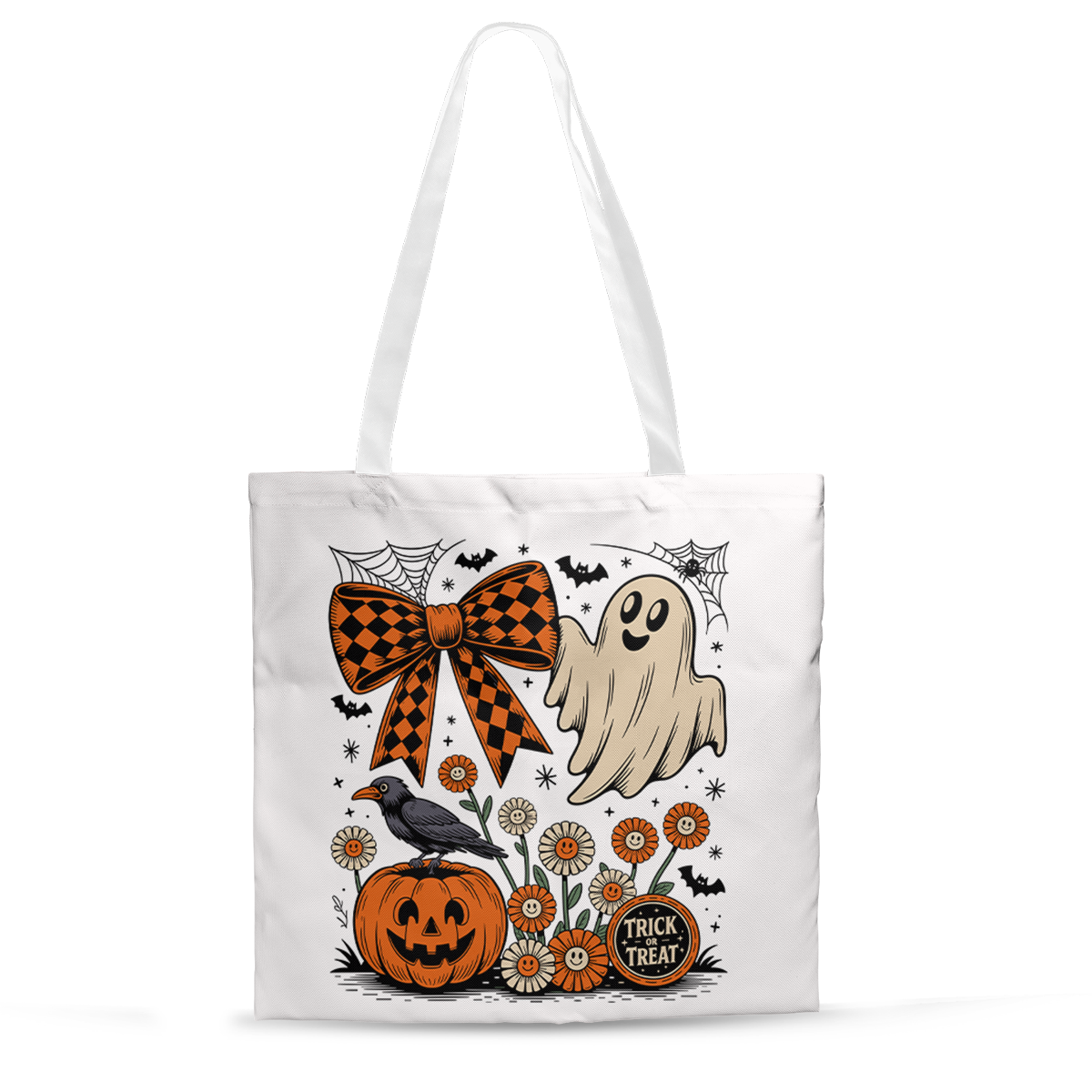 Ghost Pumpkin Bow Floral Tote Bag – Cute Halloween Canvas