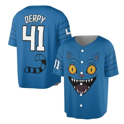 Baseball Jersey, Cheshire Cat Derpy 41 Graphic Baseball Jersey, Blue Black Cartoon Fan Baseball Jersey, Raccoon Tail