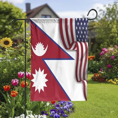 Waving American Flag Nepali Nepal U.S.A, House Flag Decoration Vertical Garden Flag
