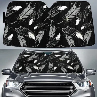 Black And White Bird Feather Hand Drawing Pattern Car Sun Shades Cover Auto Winshield PrintSyde