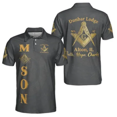 Gold Masonic Square & Compasses Polo Polo Shirt, Dunbar Lodge Mason Regalia, Illinois Brother