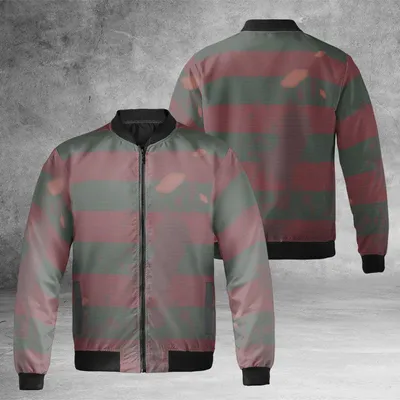 Horror Stripe Pattern Bomber Jacket, Fantastic For Halloween Costume And Cosplay, A Bold Look For Slasher Movie Fan Bomber Jacket