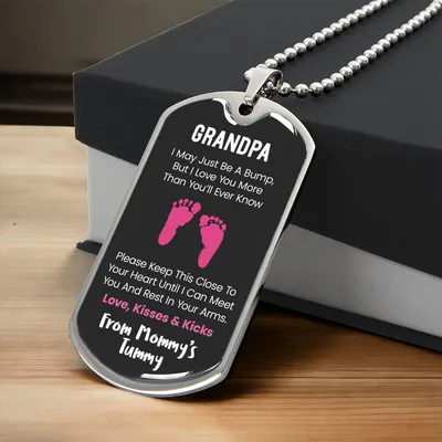 Grandpa I Can't Wait To Meet You - Pink Version - Army Tag Necklace, Dog Tag