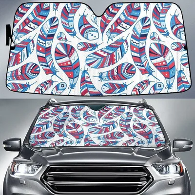 Red And Blue Peacock Feather Tribal Pattern Car Sun Shades Cover Auto Winshield PrintSyde
