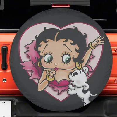 Betty Boop Puppy Spare Tire Cover, Cute Cartoon Heart Design, Car Accessories Gift For Campers, Backup Camera Hole Option, Universal Fit Suv Spare Tire Cover