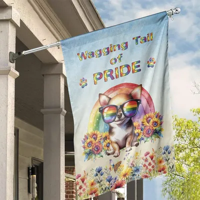 Chihuahua Pride Garden Flag Wagging Tail Lgbtq+ Dog Watercolor Yard Decor Vertical House Flag