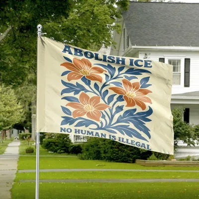 Abolish Ice No Human Is Illegal Horizontal House Flag, Floral Activist Banner, Social Justice Outdoor Decor, Equality Yard Decoration Horizontal House Flag
