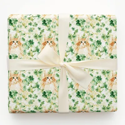 Shamrocks with the Persian Longhair - Gift Wrap for Christmas, Holidays Wrapping Paper, Christmas Wrapping Paper