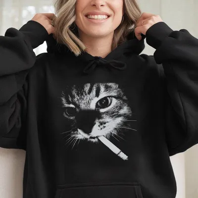 Retro Funny Vintage Graphic Hoodie Cat Smoking Unisex Hoodie Unisex Meme Cringe Funny Dumb Cat Menswear Womenswear Streetwea