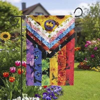 Colorful Lgbt Flower House Flag, Rainbow Floral Flag, Pride Flag For Yard, Vibrant Lgbt Garden Decor, Colorful Outdoor Flag, Gift For Pride Vertical Garden Flag