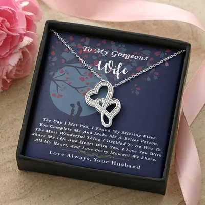 To My Gorgeous Wife - Love Always Your Husband - To My Gorgeous Wife From Husband Double Heart Necklace Gift Wedding D Double Hearts Necklace