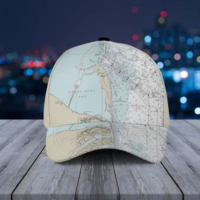 Coastal Baseball Cap Nautical Chart Design Lower Bay Sandy Hook Area Marine Gift Baseball Cap