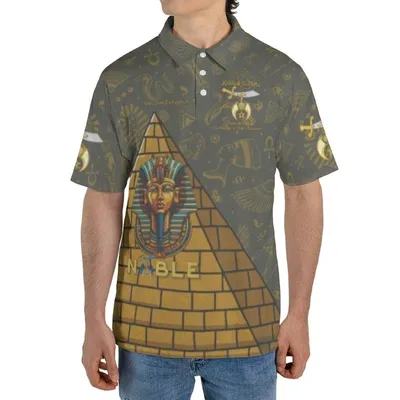 Kabala Temple 177 Polo Polo Shirt, Ancient Egypt Pyramid Pharaoh Design, Masonic Shriners Noble Polo For Men