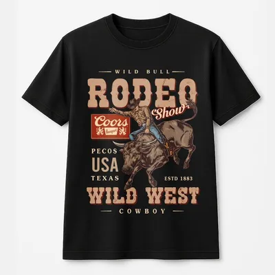 Coors Banquet Rodeo Wild West Cowboy Mineral T-Shirt Bull Head Retro Vintage T-Shirt Us Beer Drinking Graphic T-Shirt Country Menswear Summer