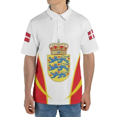 Denmark Coat Of Arms Polo Polo Shirt, Red White Gold Design, Danish National Pride Sports Polo For Men