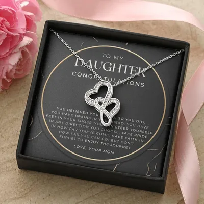 Daughter Graduation Gift Necklace For Her College Graduation Gift For Her High School Senior Graduation Class Of 2021 Double Hearts Necklace