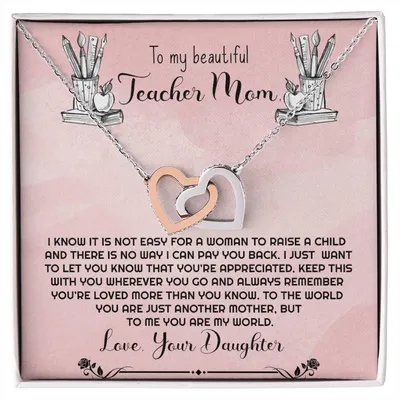 Teacher Mom Necklace Gift From Daughter Interlocking Hearts Necklace
