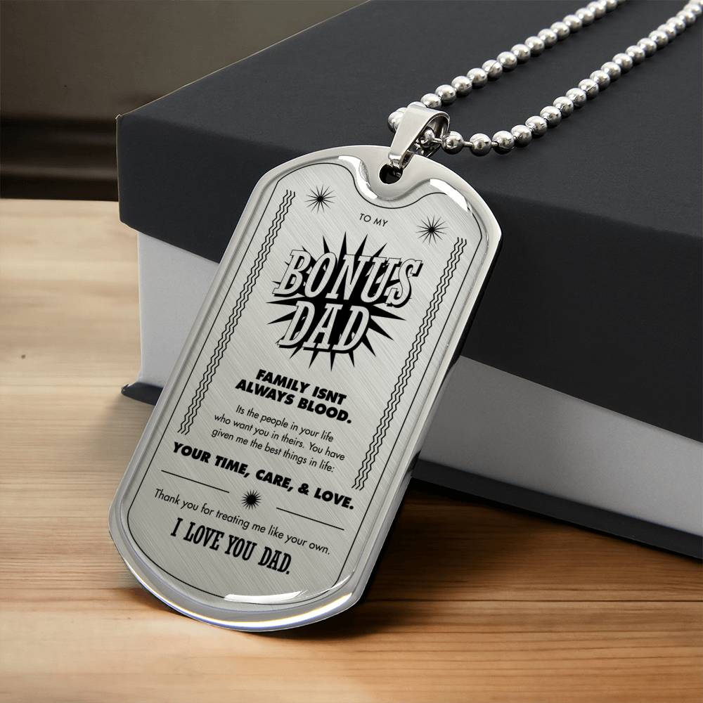 Gift For Stepdad - Personalized Gift For Step Dad Birthday - Bonus Dad Gift - Gift For Stepdad - Father's Day Stepdaddy Gift - Army Tag Necklace, Dog Tag