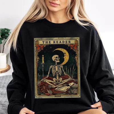 Women'S Skeleton & Moon Print Round Neck Sweatshirt,Vintage Trendy Casual Sweatshirt For Daily Wear,Ladies All Seasons Sweatshirt