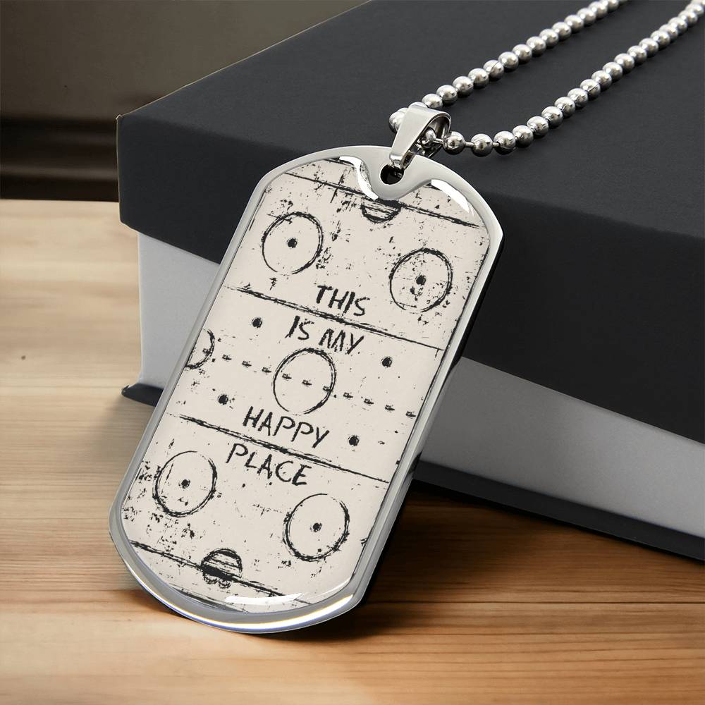 This Is My Happy Place Hockey Pendant Necklace - Army Tag Necklace, Dog Tag