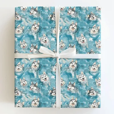 Pool Day with the Huskies - Gift Wrap for Christmas, Holidays Wrapping Paper, Christmas Wrapping Paper
