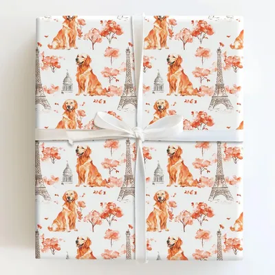 Paris with the Red Goldens - Gift Wrap for Christmas, Holidays Wrapping Paper, Christmas Wrapping Paper