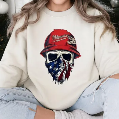 Milwaukee Tool Roughneck Skull America Flag Sweatshirt, Unisex Gift For Men And Women, Classic Sweatshirt