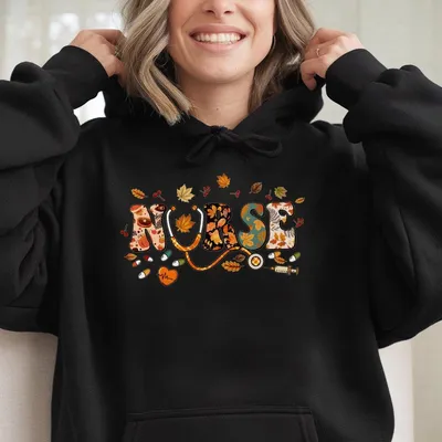 Fall Nurse Hoodie, Cute Autumn Medical With Colorful Leaf And Stethoscope Lettering, Perfect Thanks