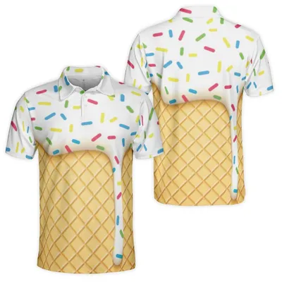 Ice Cream Cone Polo Polo Shirt, White Icing With Colorful Sprinkles, Sweet Treat Theme, Summer Funwear