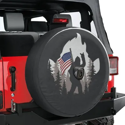 Spare Tire Cover, Bigfoot American Flag, Sasquatch Rock And Roll, Forest Trees Graphic, Waterproof Universal Fit Spare Tire Cover