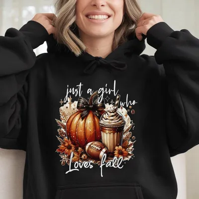 Football Hoodie Just A Girl Who Loves Fall Hoodie Pumpkin Hoodie Coquette Bow Hoodie Autumn Hoodie Pumpkin Season Gift Fall