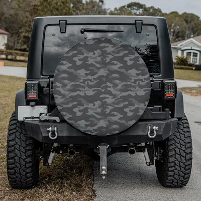 Black Camo With Backup Camera Hole Spare Tire Cover, Best Gift For Holiday Spare Tire Cover