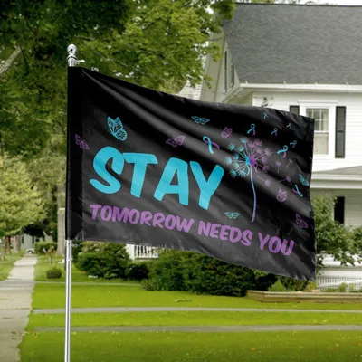 Stay Strong House Flag, “Tomorrow Needs You” Mental Health Awareness Banner With Dandelion & Butterflies Horizontal House Flag
