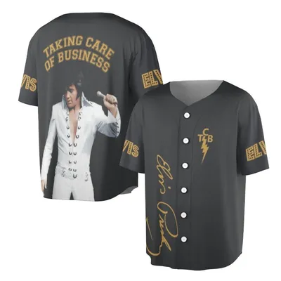 Elvis Presley Jersey, Tcb Lightning Bolt, Taking Care Of Business, Gold Black Style, Signature Graphic Baseball Jersey