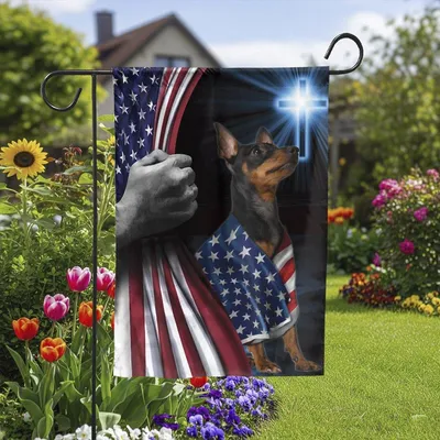Vertical Garden - Hand Pulling Back Usa Flag Doberman Vertical Garden Flag