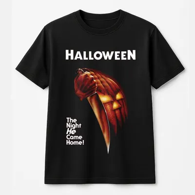 Men'S Halloween Graphic T-Shirt Spooky Pumpkin Knife Design With Bold Red Text Black Casual