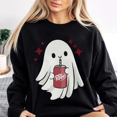 Cute Ghost Dr Pepper Sweatshirt – Adorable Halloween Ghost Holding Soda Can, Funny And Cozy Fall, Perfect For Soda Love