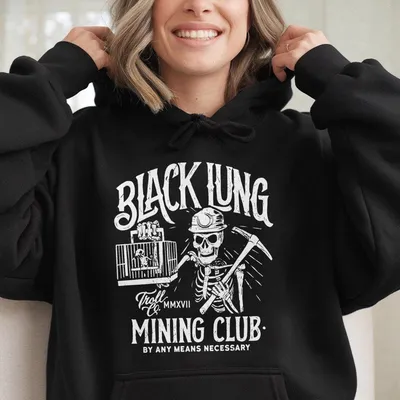 Black Lung Mining Club Hoodie Skeleton Miner With Cage And Pickaxe Design,Mining Club Vintage Style,Unisex Trendy Hoodie,Men Gifts,Suitable For Men