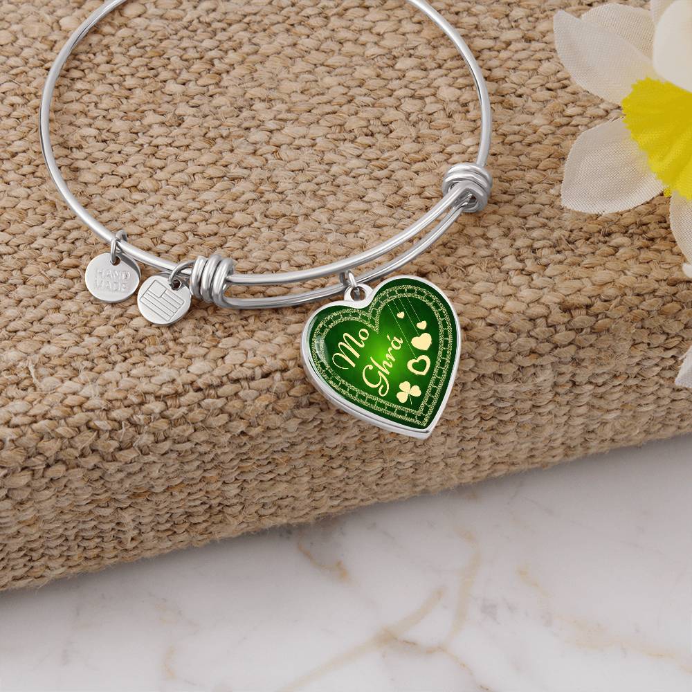 Mo Ghrá Bangle - Irish Bangle - St Patrick Day Bangle - Gift for Irish - Irish Lover Gift - Mo Ghrá Valentines Day Gift Heart Bangle