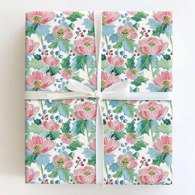 Pink Poinsettas - Gift Wrap for Christmas, Holidays Wrapping Paper, Christmas Wrapping Paper