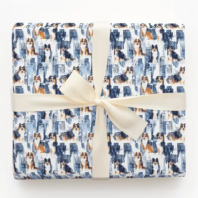 City with the Australian Shepherd - Gift Wrap for Christmas, Holidays Wrapping Paper, Christmas Wrapping Paper